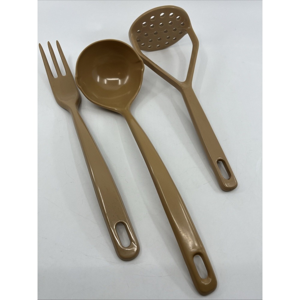 EKCO Solid Melamine Brown Fork Ladle Masher Kitchen Utensil Taiwan